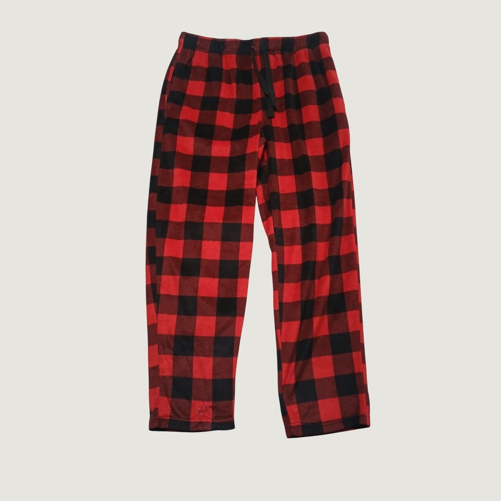 Fruit of the Loom Mens Buffalo Plaid Fleece Pajama Pants Red Black Large 36-38
